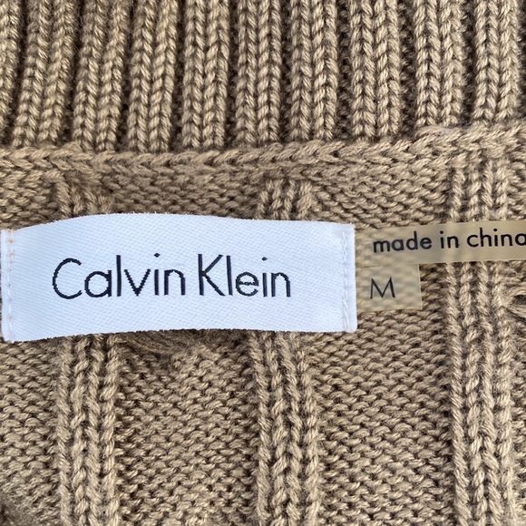 Calvin Klein Cableknit Shawl Collar  Sweater Dress Women's Medium Neutral Tan - Picture 12 of 12